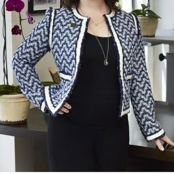 Tory Burch Jackets & Blazers - Tory Burch Justine Tweed Navy/White Jacket| Size 0